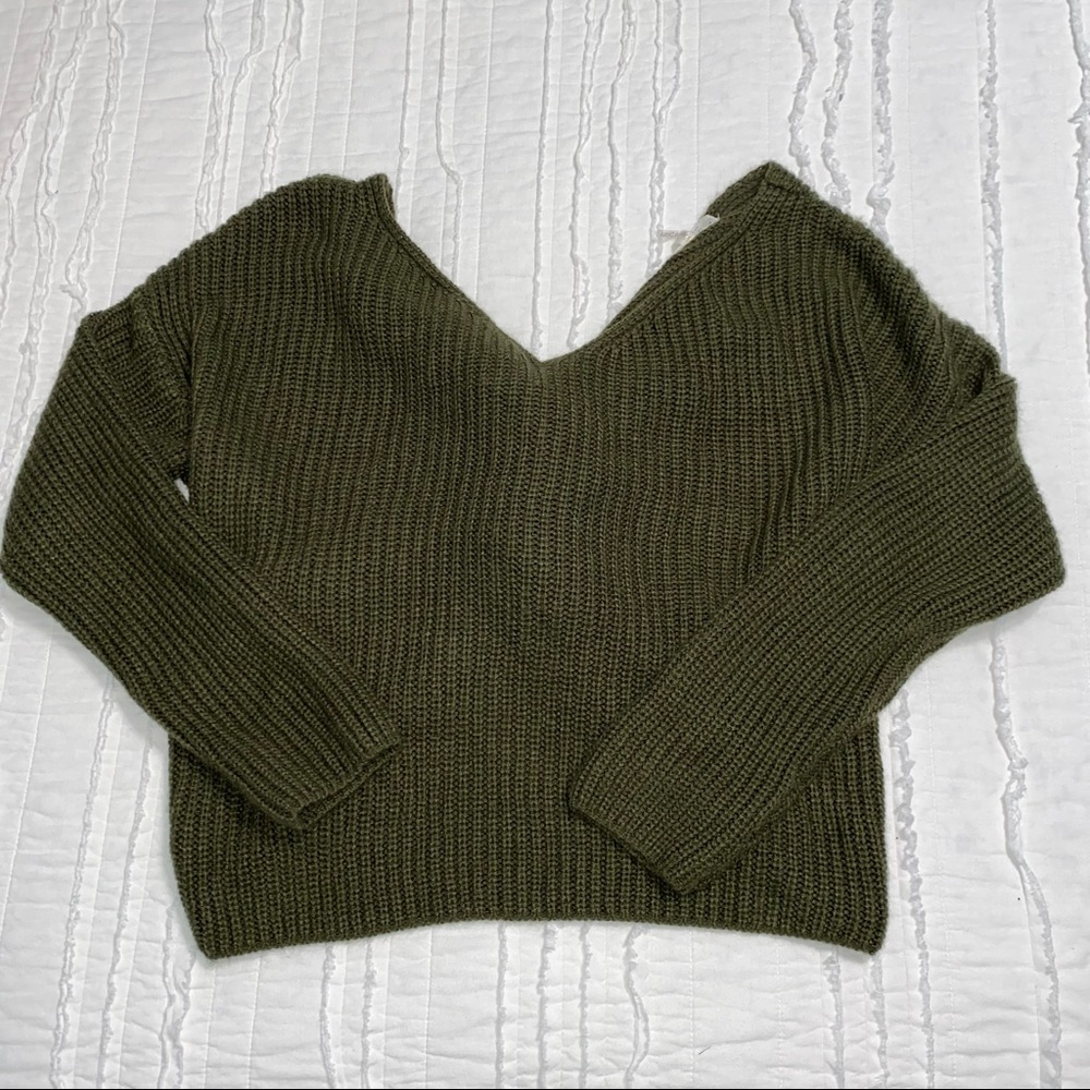 Olive Green Twist Back Sweater